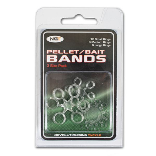5 Paquets de NGT Bait Bands (3 tailles, 24 pièces)