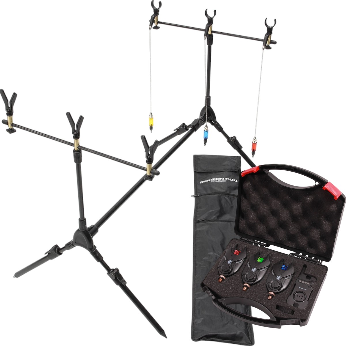 Ensemble Complet Angling Pursuits Rod Pod + Set Détecteurs 2+1