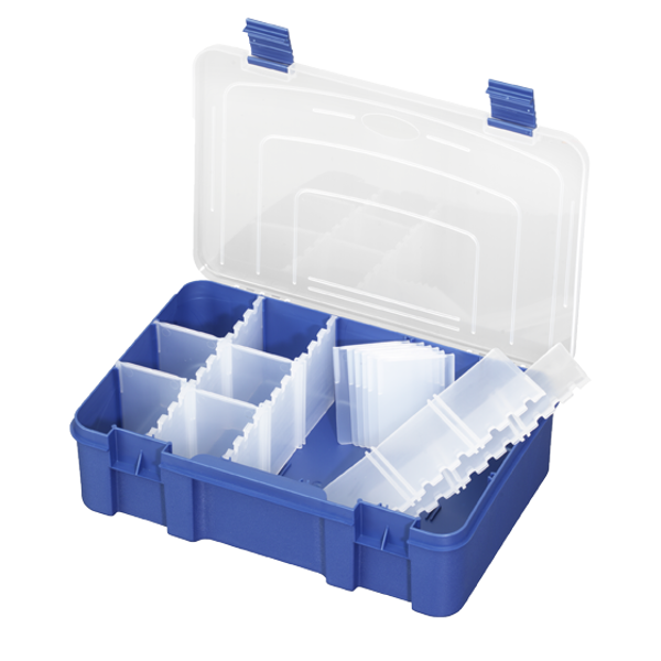Panaro Boîte de pêche bleue avec couvercle transparent - 196, 1-15 compartiments, 276x188xH75 mm
