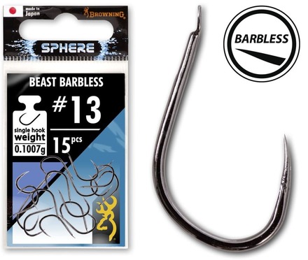 Hameçon sans ardillon Browning Sphere Beast Barbless Hook With Spade (15 pièces)