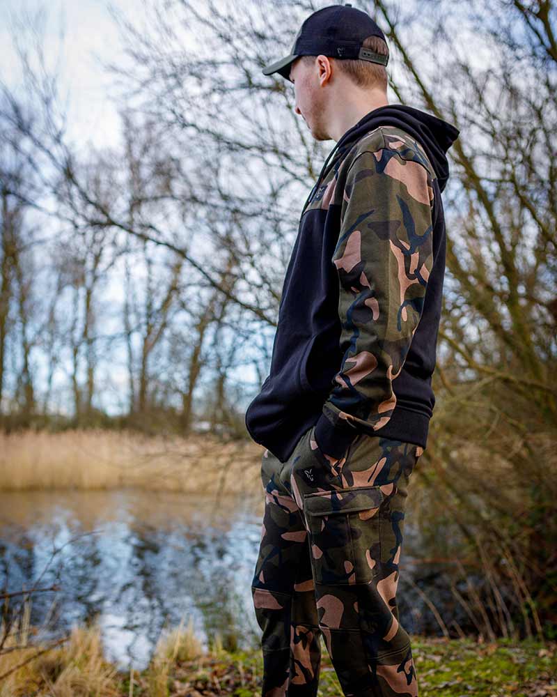 Sweat à capuche Fox LW noir/camouflage avec fermeture éclair