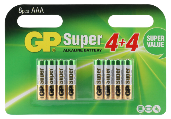 GP Piles Alcalines - GP Super Alkaline AAA Micro penlite, multipack 8 pcs