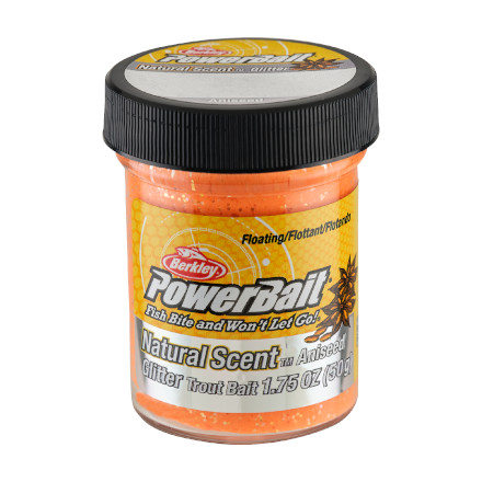 Berkley PowerBait® Natural Glitter Trout Bait 50g Anise Fluo Orange