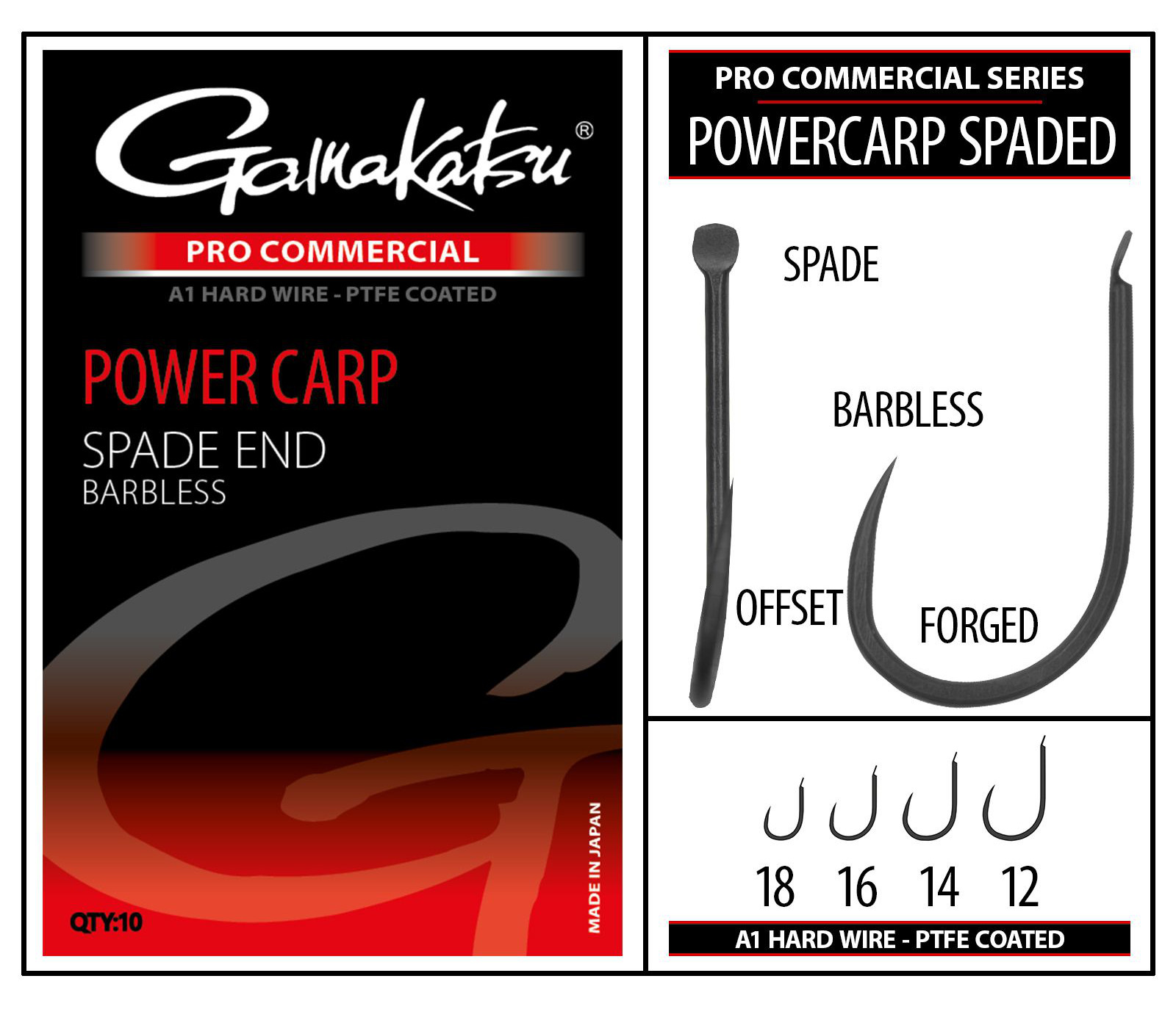 Hameçons coup Gamakatsu Pro-C Powercarp Spade A1 PTFE BL (10 pcs)