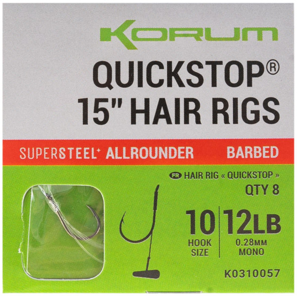 Korum Quickstop Barbed Hair Rigs, 8 pcs! - 38cm