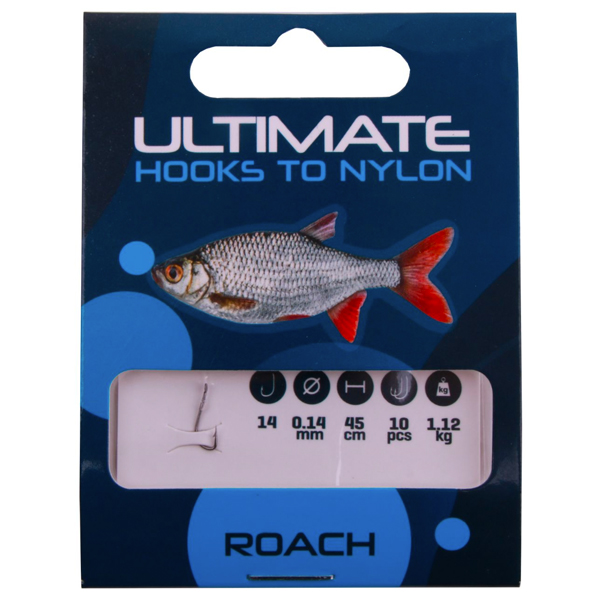 Ultimate Recruit Feeder & Match Set - Bas de lignes Ultimate Hooks to Nylon roach size 14 0,14mm 45cm, 10pcs