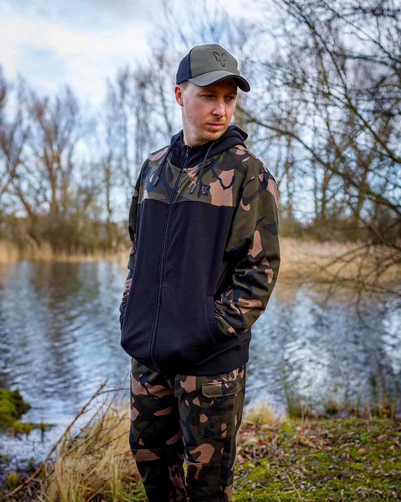 Sweat à capuche Fox LW noir/camouflage avec fermeture éclair