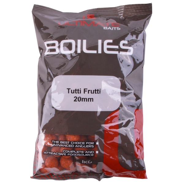 Boîte Carp Tacklebox, contenant le meilleur matériel de pêche à la carpe ! - Ultimate Baits Tutti Frutti 20mm 1kg