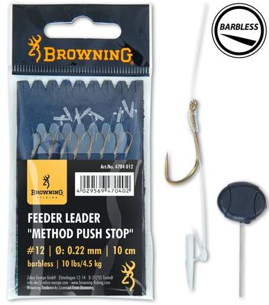 Bas de ligne montés pour poisson blanc Browning Feeder Leader Method Push Stop (8 pièces)