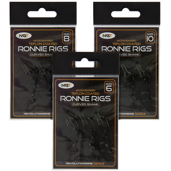 Bas de ligne NGT Ronnie Rigs - 3 Pack avec Hameçons en Teflon