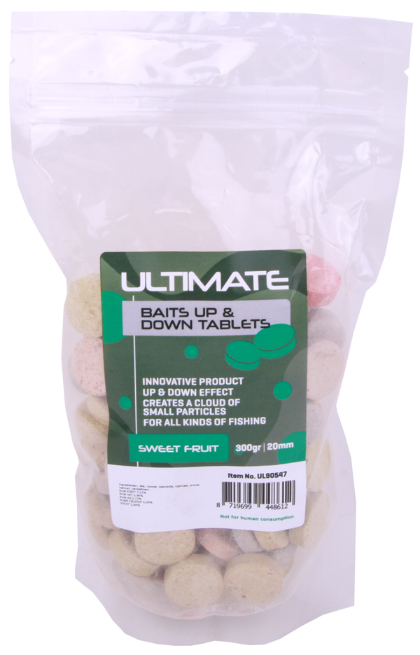 Ultimate Baits Up & Down Tablets 20 mm, libère des saveurs, couleurs et attractifs sous l'eau - Sweet Fruit 20mm