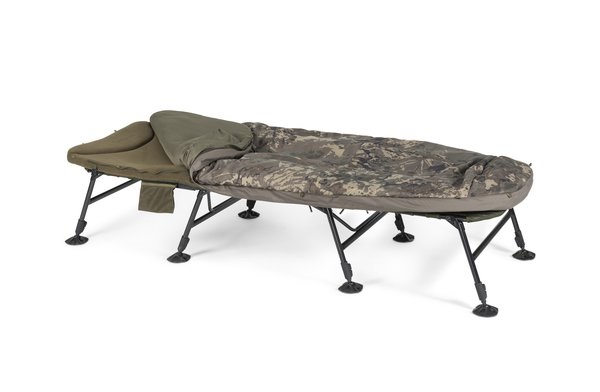Bedchair Nash Indulgence HD40 Sleep System 8 Legs Camo Emperor Stretcher (Incl. Sac de couchage)