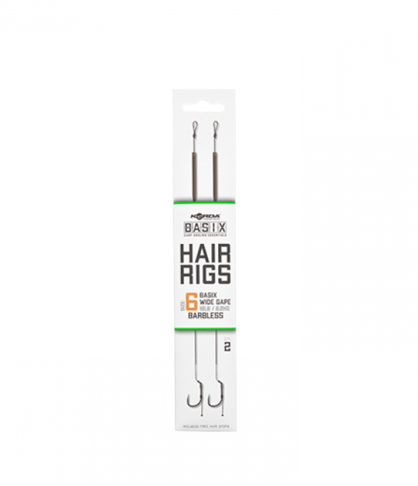 Korda Basix Hair Rigs Wide Gape Barbless - Basix Hair Rigs Wide Gape 6 Barbless 18lb/8,2kg (2pcs)