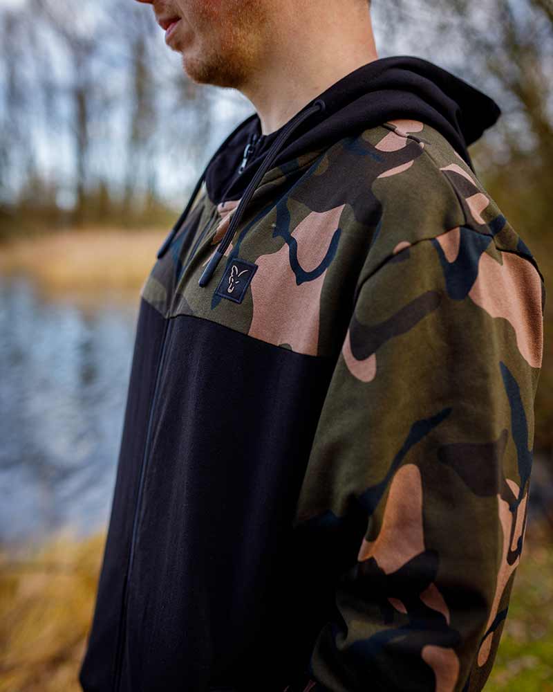 Sweat à capuche Fox LW noir/camouflage avec fermeture éclair